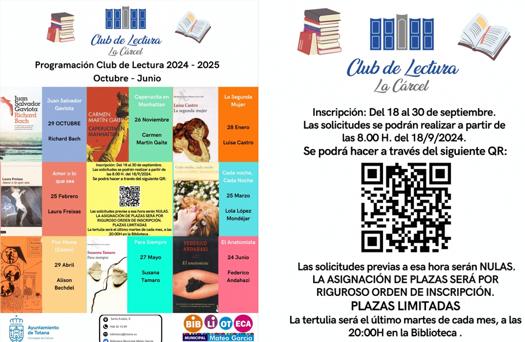 El Club de lectura de la biblioteca municipal abre las inscripciones el 18 de septiembre 